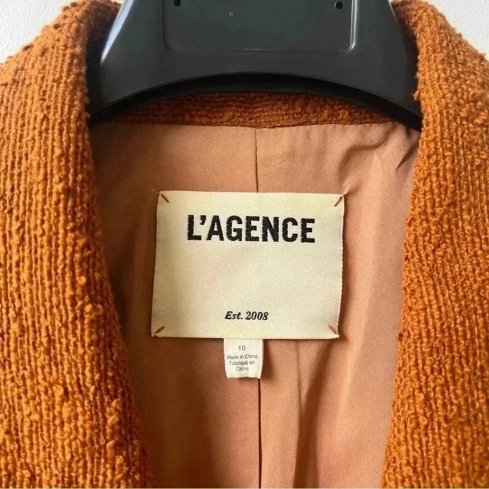 L'agence Kenzie Double-Breasted Tweed Blazer - Dark Caramel - Size 10 - Picture 7 of 14